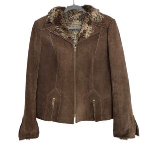 Incredible 1970s Vintage Brown Suede Skin Cheetahs Moto Jacket Coat Size S